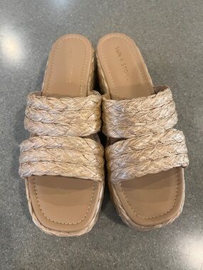 Sun + Stone Women's Olinkaa Woven Slide Espadrille Wedge Sandals.